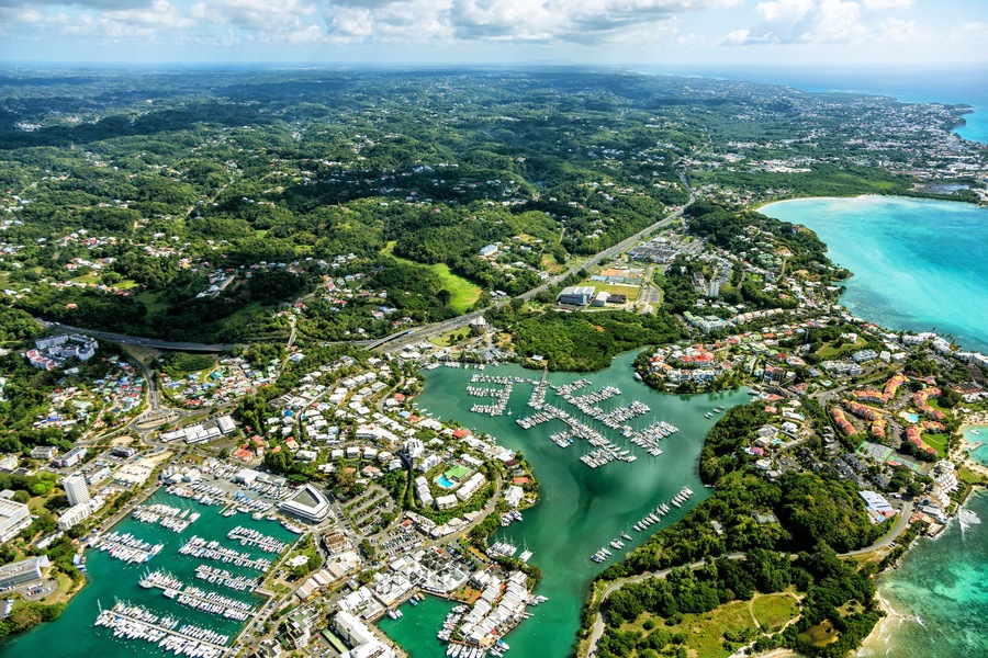 Aerial view of Marina Bas-du-Fort, Pointe-à-Pitre, Grande-Terre, Guadeloupe, Lesser Antilles, Caribbean.