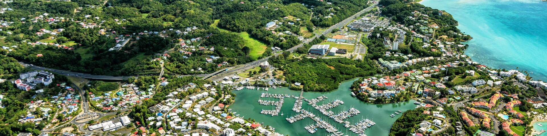 Aerial view of Marina Bas-du-Fort, Pointe-à-Pitre, Grande-Terre, Guadeloupe, Lesser Antilles, Caribbean.