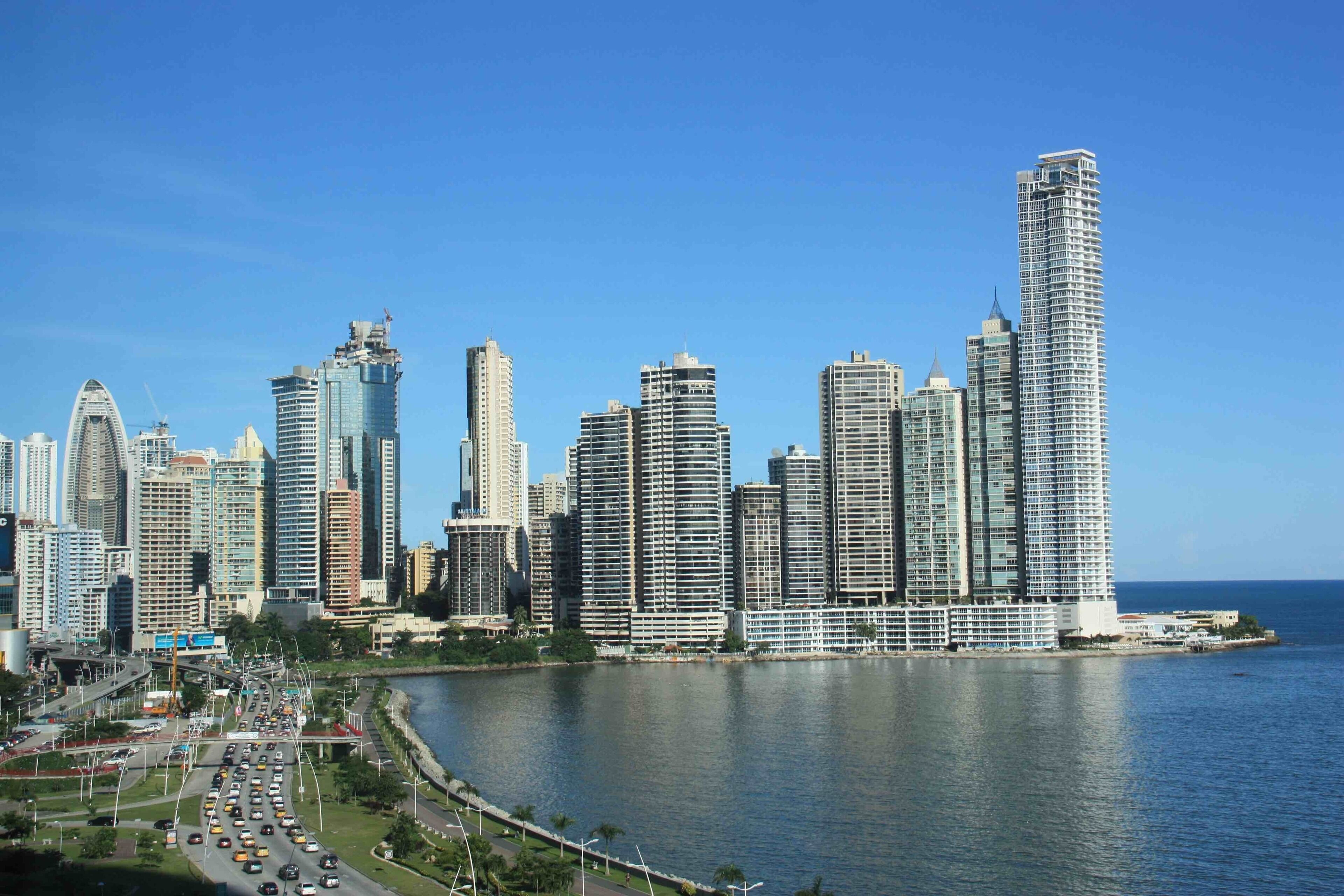 The skyline at Panama City, Panama. There are some nice walkways along the waterfront.