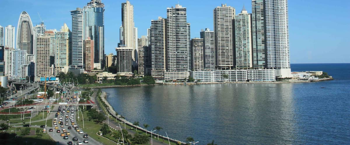The skyline at Panama City, Panama. There are some nice walkways along the waterfront.