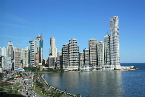 The skyline at Panama City, Panama. There are some nice walkways along the waterfront.