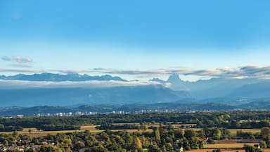 landscape of Pau city, Pyrenees mountains on background