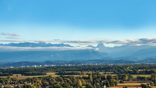 landscape of Pau city, Pyrenees mountains on background