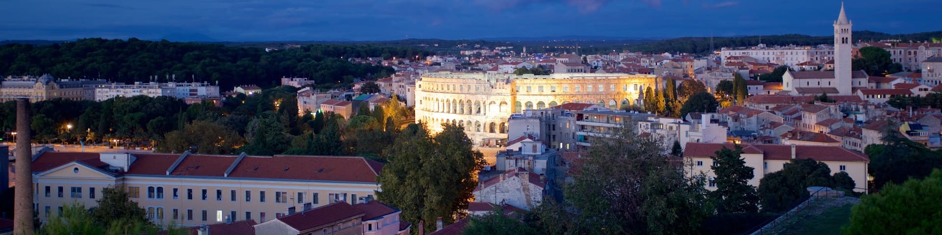 Pula which includes a city and night scenes