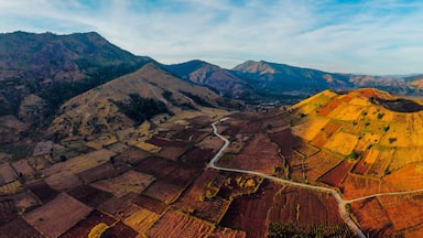 Aerial view of Chu Dang Ya volcano mountain near Pleiku city, Gia Lai province, Vietnam. Chu Dang Ya mountain is a volcano that has stopped working
