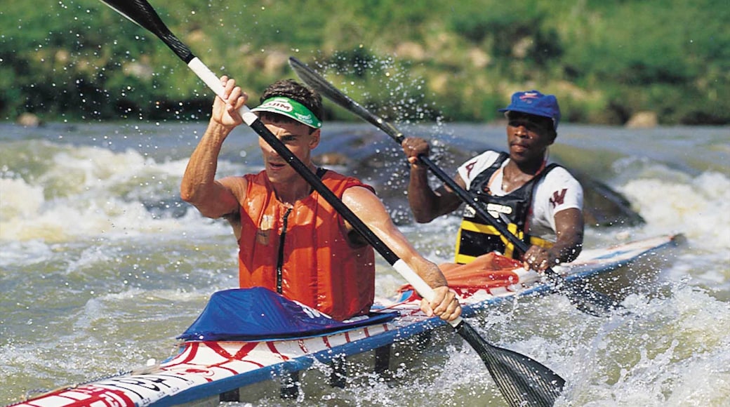 Pietermaritzburg som viser kajakkpadling eller kanopadling, fossestryk og sportsarrangement