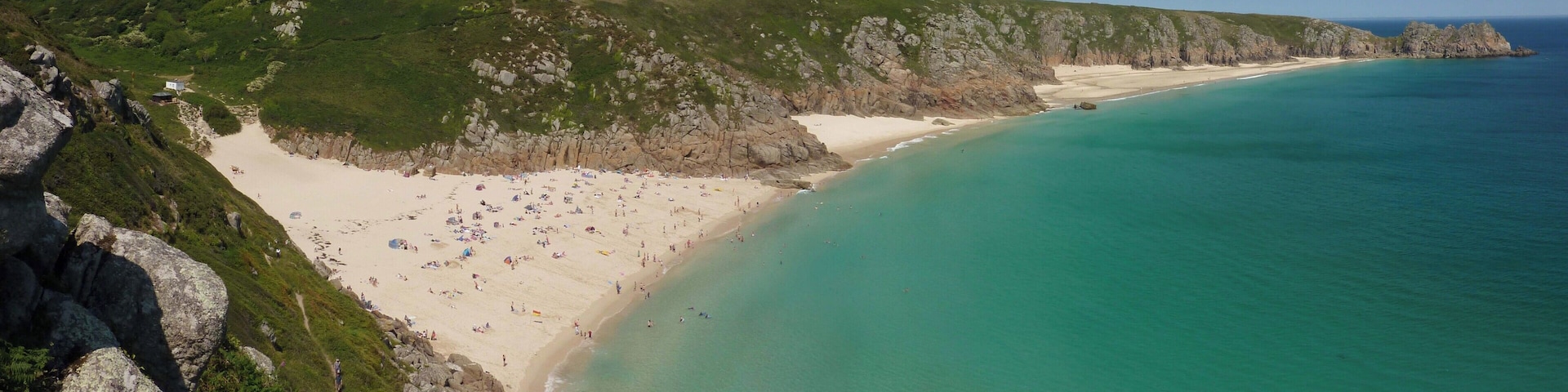 Porthcurno Beach from the path at Minack Theatre - Cerulean Sea