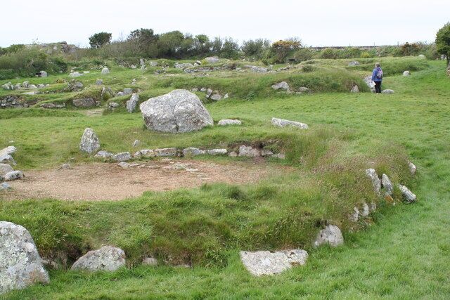 Carn Euny ancient village Dating originally from the Early Iron Age (500-300BC), there are also Late Iron Age remains (300-50BC)but most of what is visible dates from the Romano-British period (50BC-AD400).