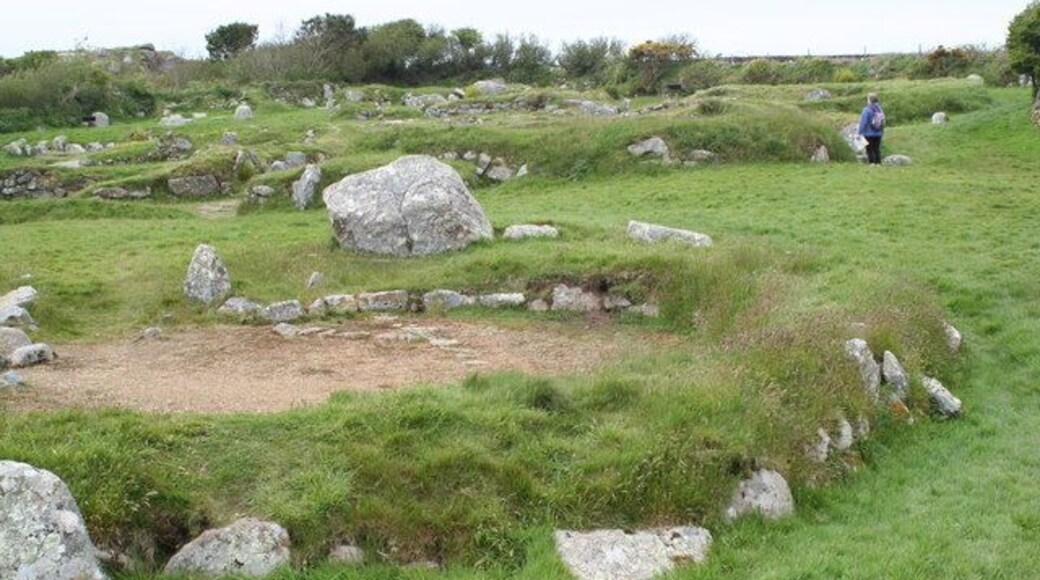 Carn Euny ancient village Dating originally from the Early Iron Age (500-300BC), there are also Late Iron Age remains (300-50BC)but most of what is visible dates from the Romano-British period (50BC-AD400).