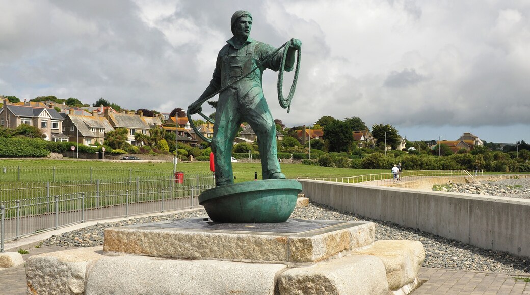 Statue of a fisherman near the harbour in Newlyn, Cornwall