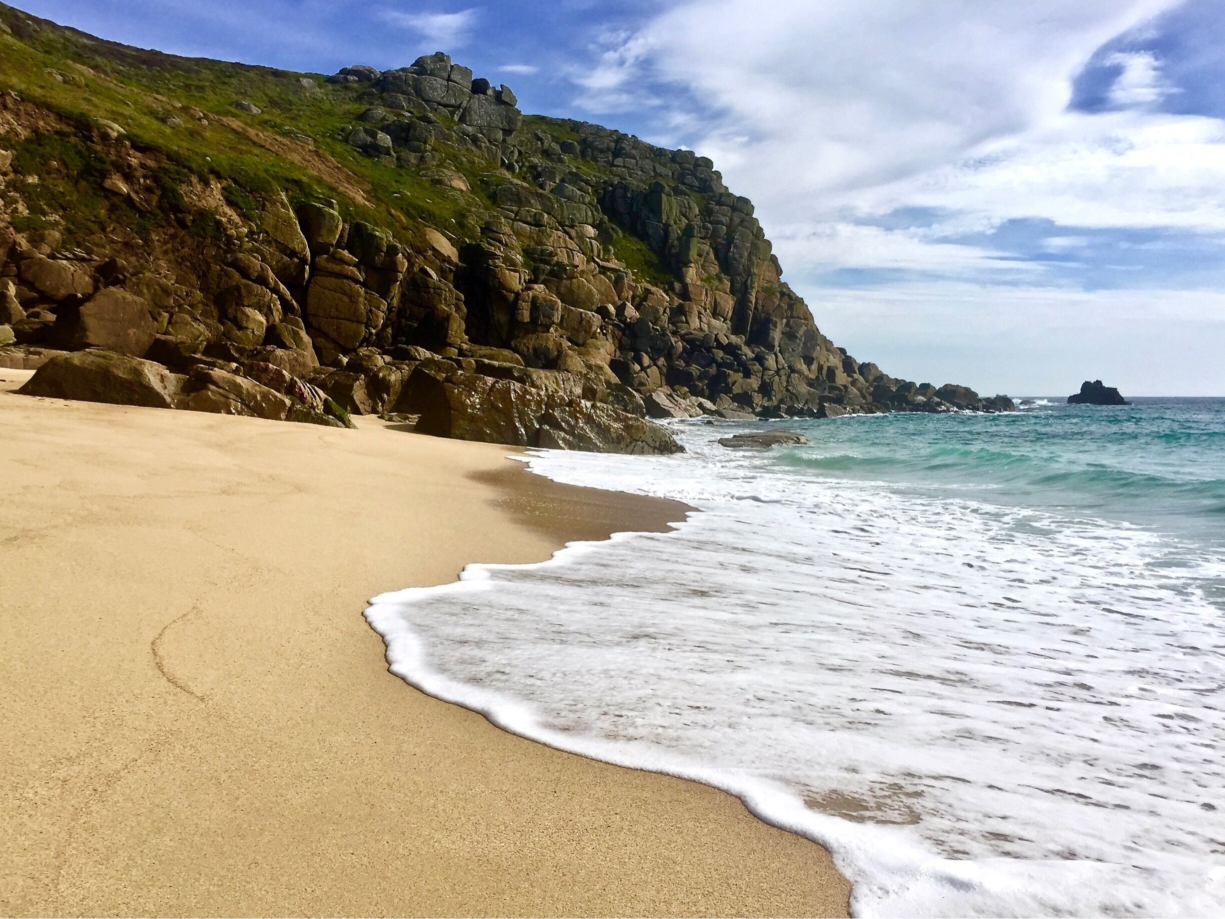 The immaculate sand, sea and granite of Porthchapel Cove, reached only by a difficult rocky descent which has claimed many victims!