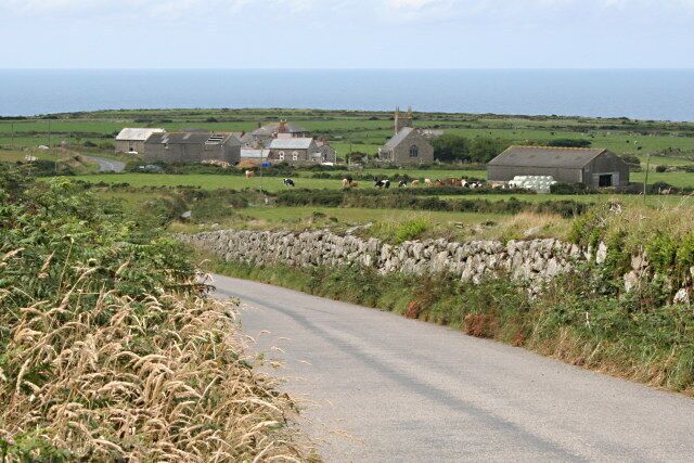 Morvah from the Southeast Looking down on the hamlet of Morvah from the road up to Carn Downs.