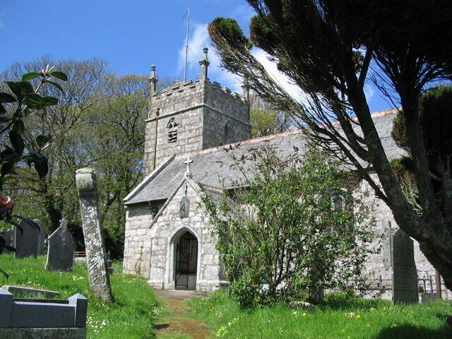 Sancreed church. A view looking northwest through the graveyard to the church at Sancreed.