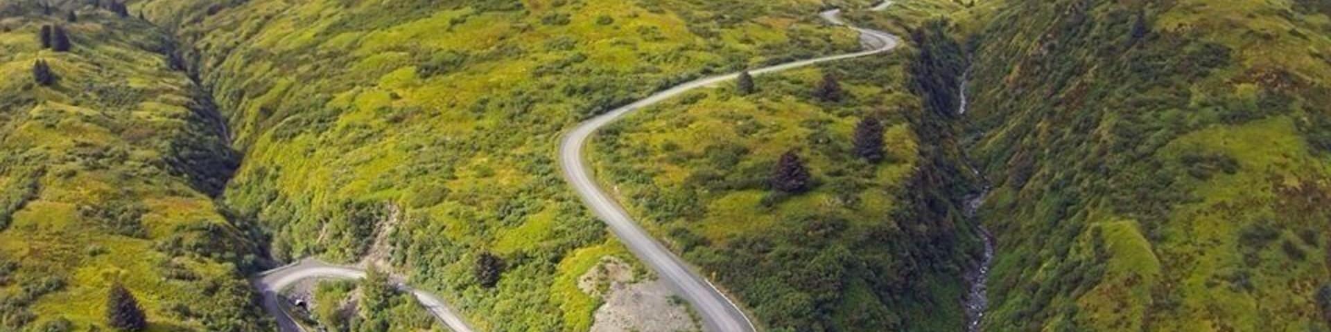 Una carretera sinuosa que atraviesa colinas verdes y exuberantes.
