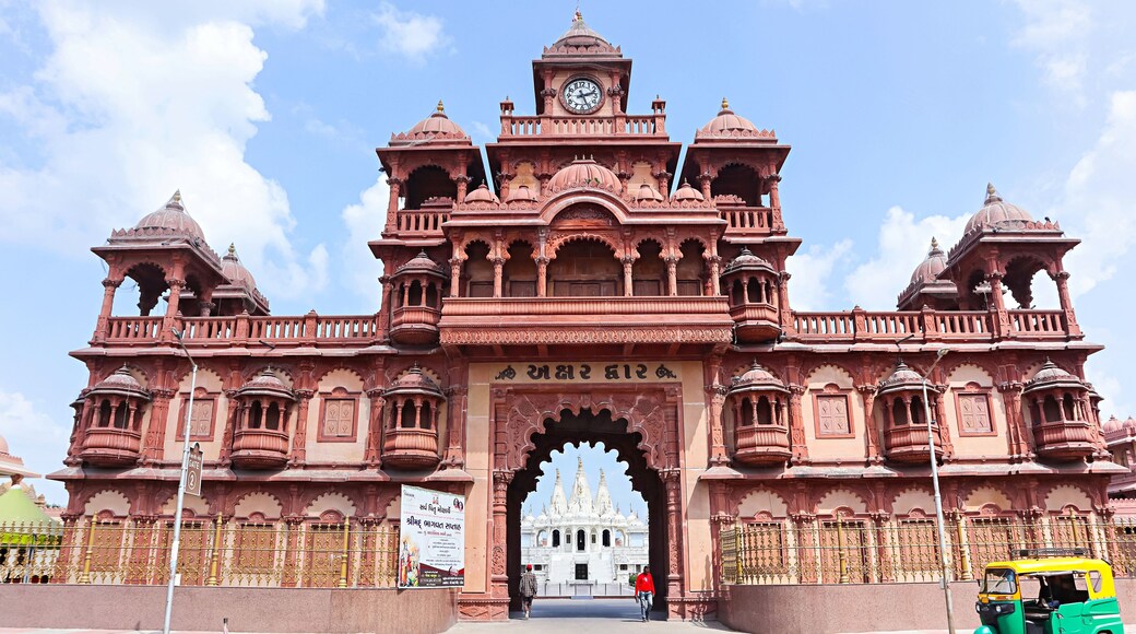 Huge entrance gate of BAPS Shri Swaminarayan Mandir, Rajkot, Gujarat, India.