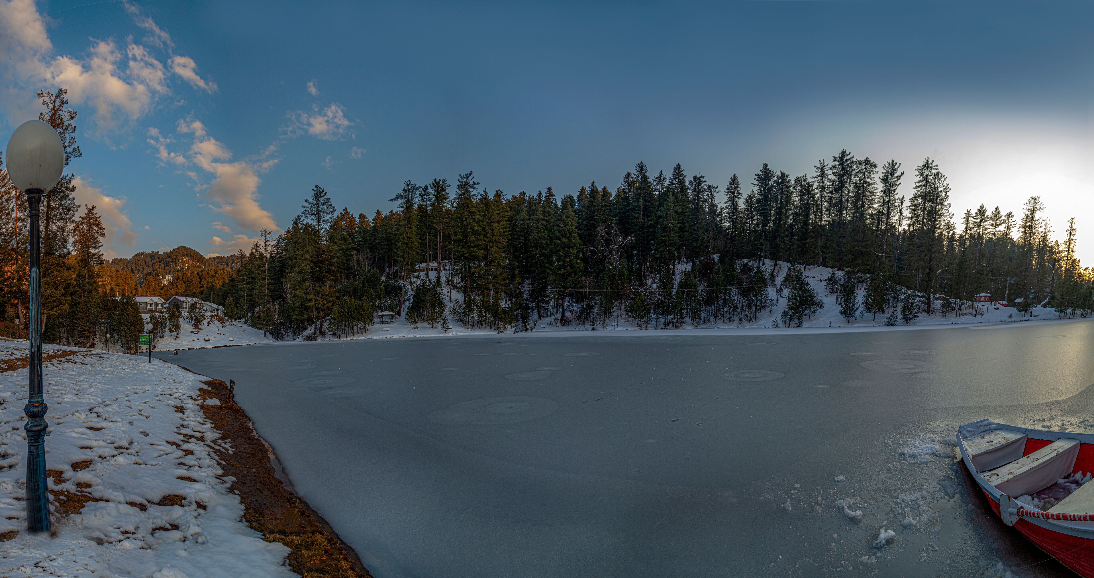 Frozen lake in mountains, Banjosa Lake is an artificial lake and a tourist resort 18 kilometers from the city of Rawalakot in Poonch District of Azad Kashmir, Pakistan.
