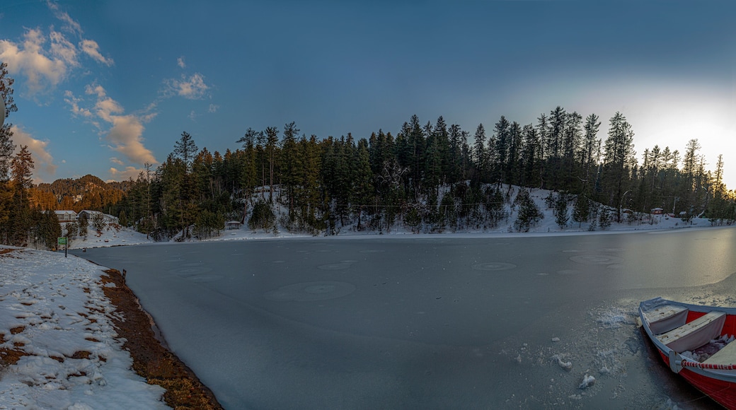 Frozen lake in mountains, Banjosa Lake is an artificial lake and a tourist resort 18 kilometers from the city of Rawalakot in Poonch District of Azad Kashmir, Pakistan.