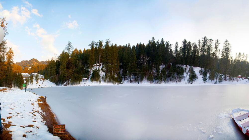 frozen banjosa lake panoramic view in winter , rawlakot, Kashmir