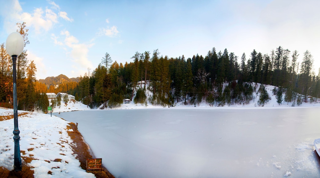 frozen banjosa lake panoramic view in winter , rawlakot, Kashmir