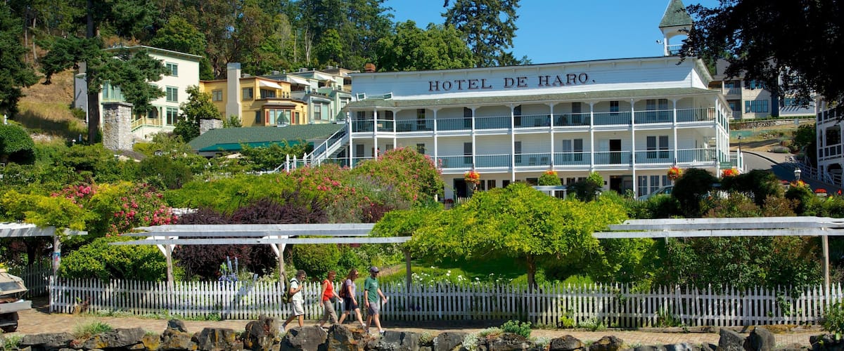 San Juan Island which includes a lake or waterhole, a hotel and a coastal town