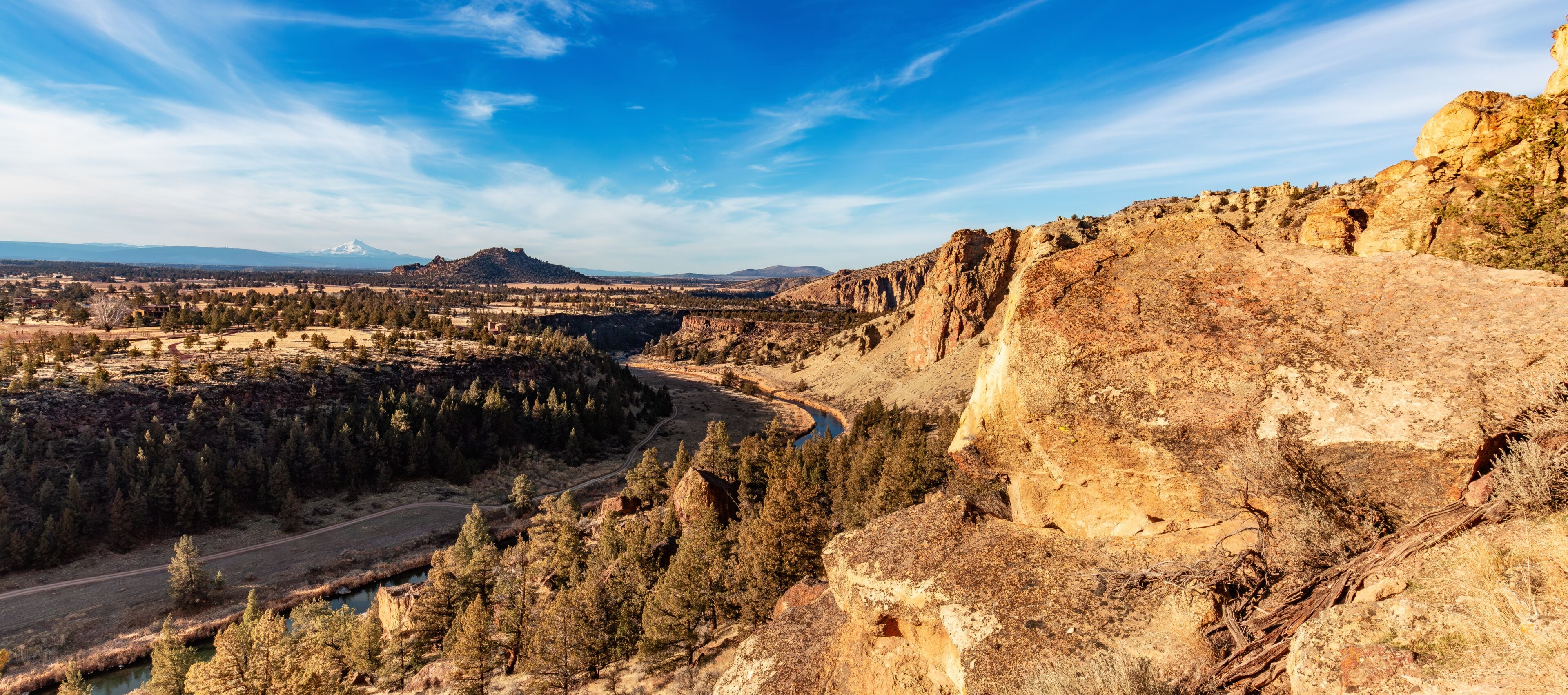 American Landscape during a vibrant winter day. Colorful Sky. Smith Rock