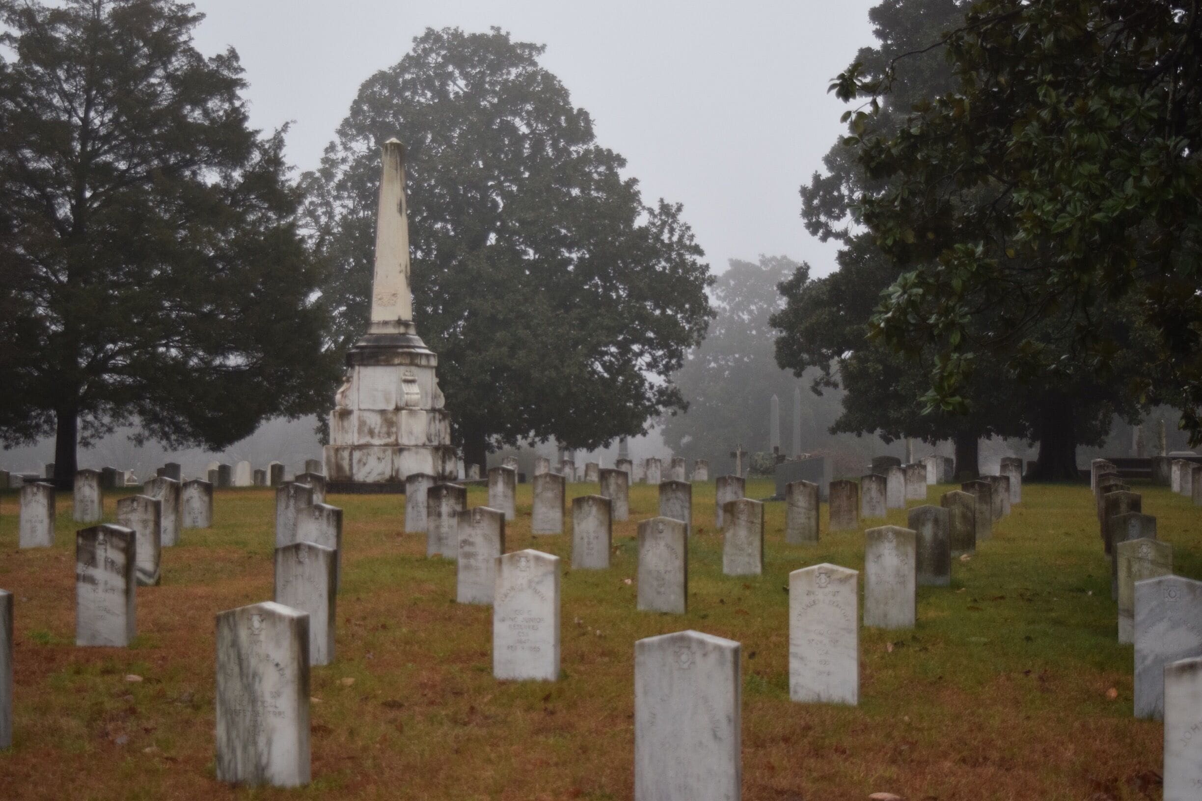 This is part of the confederate memorial area of the cemetery. There was recently vandalism on some of the statues in protest of honoring the confederate soldiers. It's an interesting discussion for sure. 