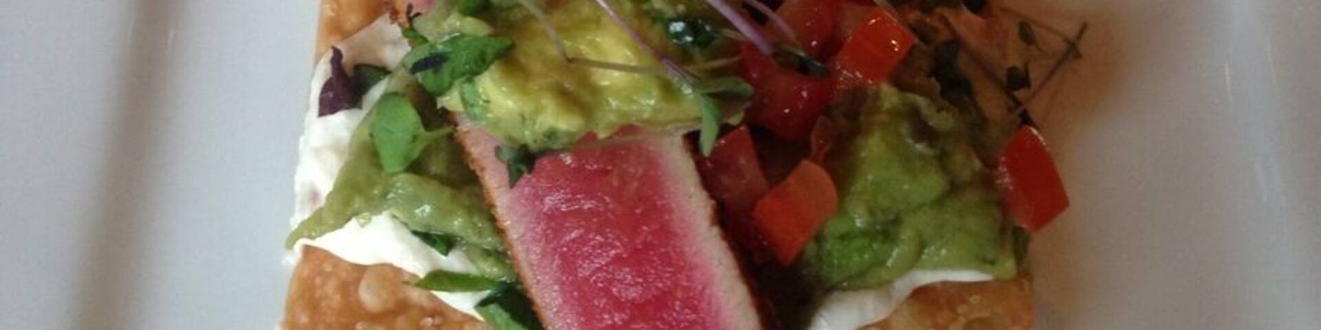 This is a part of the blackened tuna nachos. So good! They have really unique food combining fish and beef!