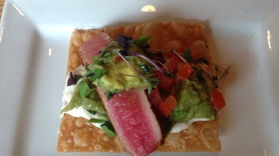 This is a part of the blackened tuna nachos. So good! They have really unique food combining fish and beef!