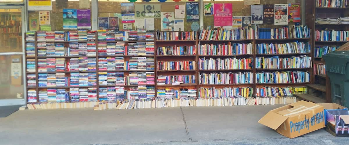 This is an awesome little used book store that's been around forever. You can trade in books for store credit and "pennies are more work than they're worth." Great little place! They usual have the book I'm looking for too.