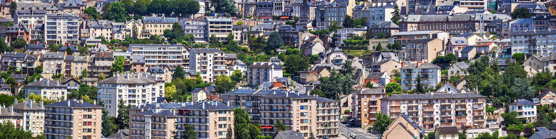 Panoramic view of Rodez city, in South of France.