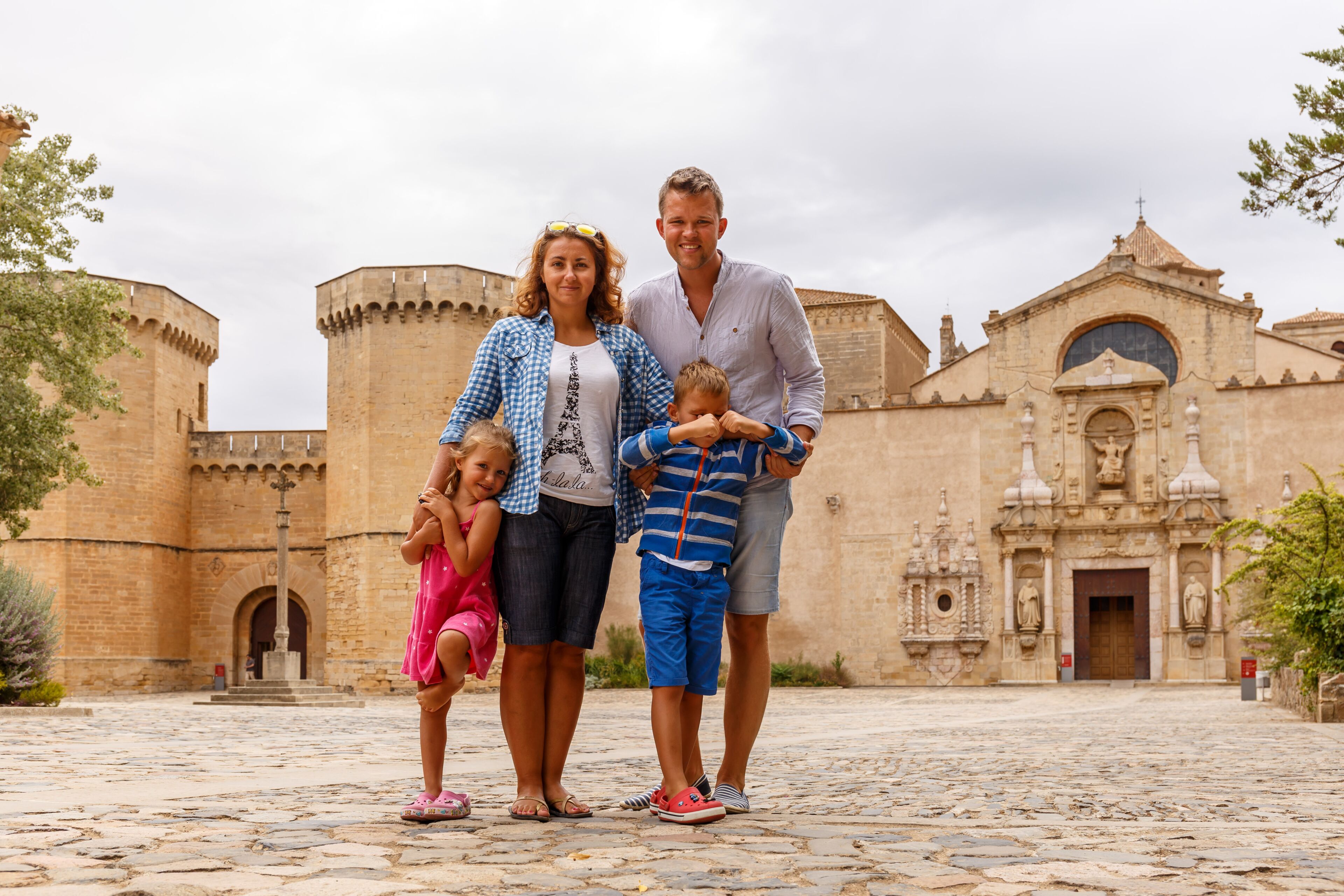 Family travellers in Poblet monastery, Spain