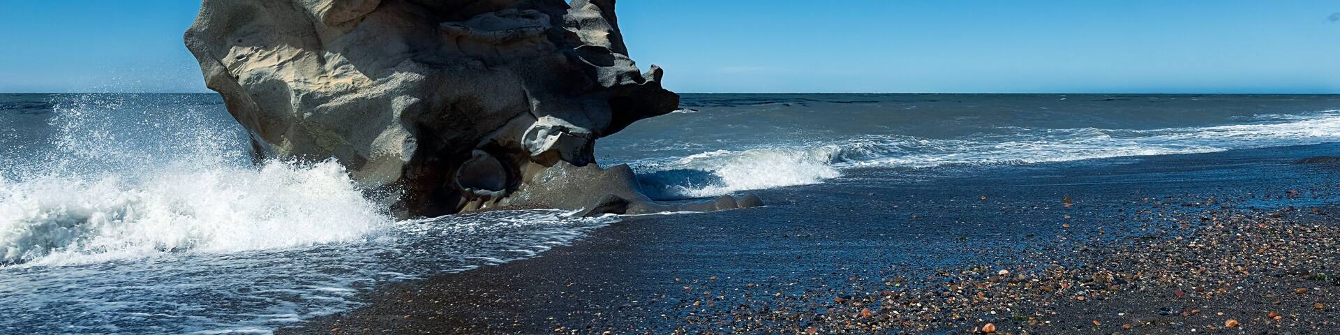 Rock formation in the Atlantic ocean. Rio Grande, Patagonia Argentina