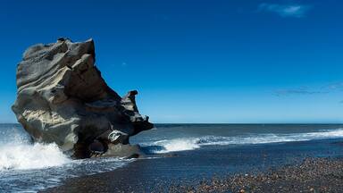 Rock formation in the Atlantic ocean. Rio Grande, Patagonia Argentina