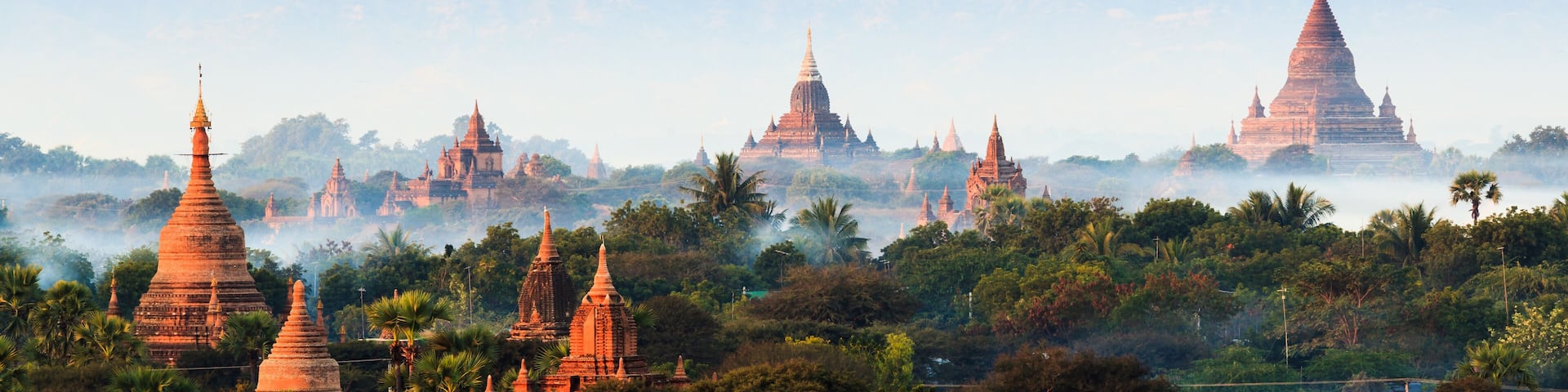Panorama the Temples of bagan at sunrise, Bagan, Myanmar