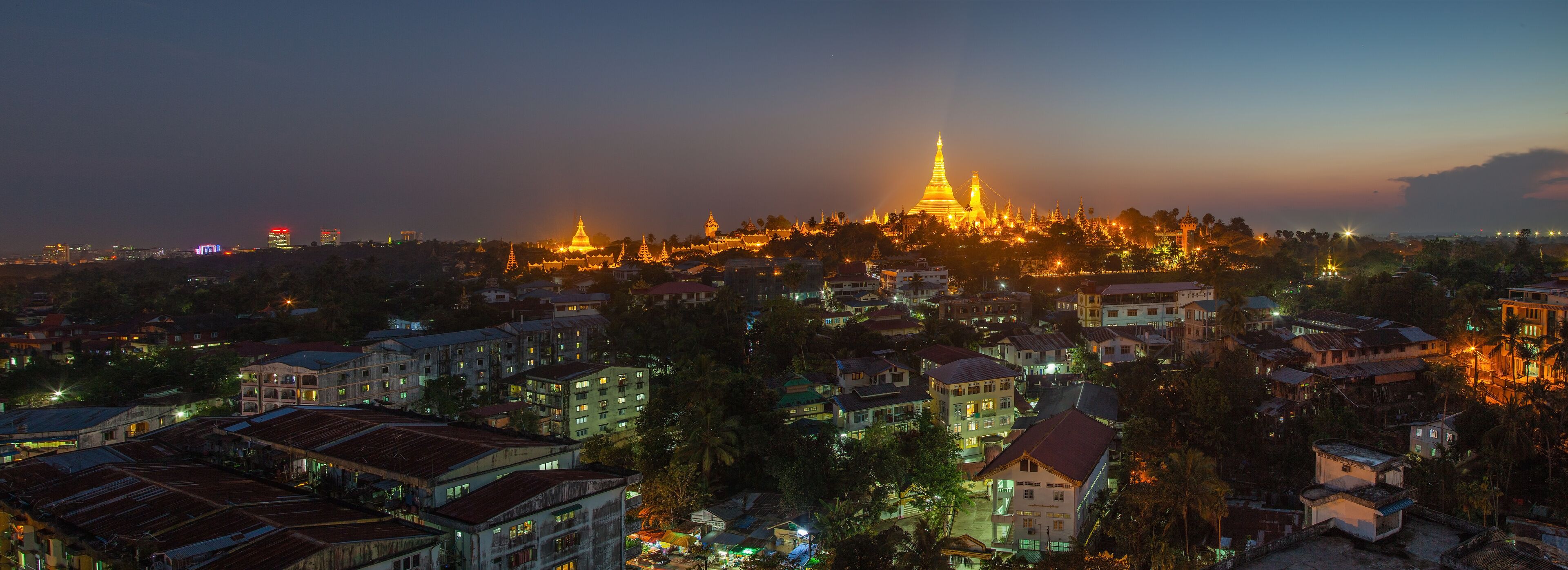 View at dawn of the Shwedagon Pagoda, Yangoon, Myanmar