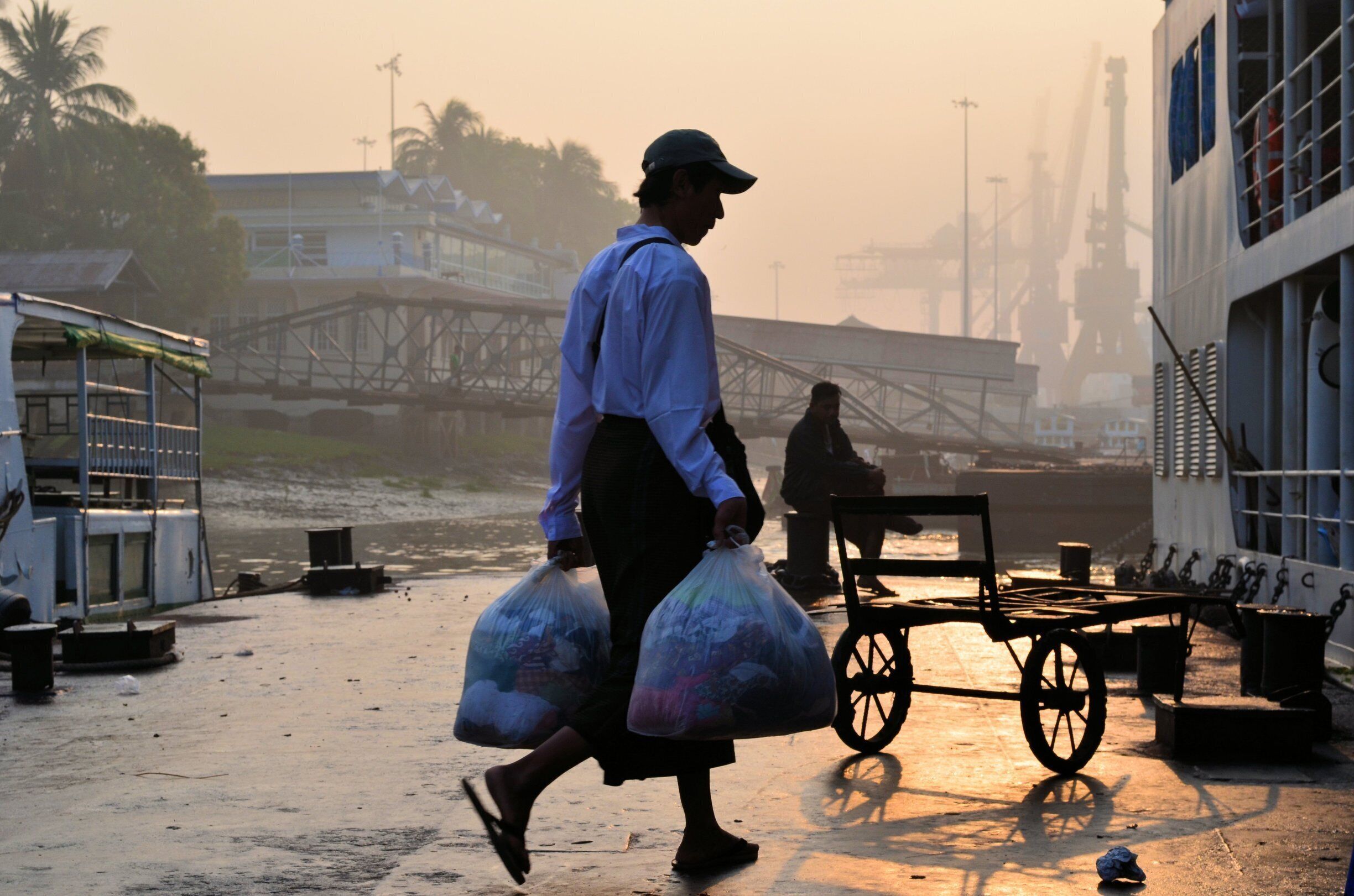 Sunrise over the commuter boats in Yangon's main harbour is stunning.