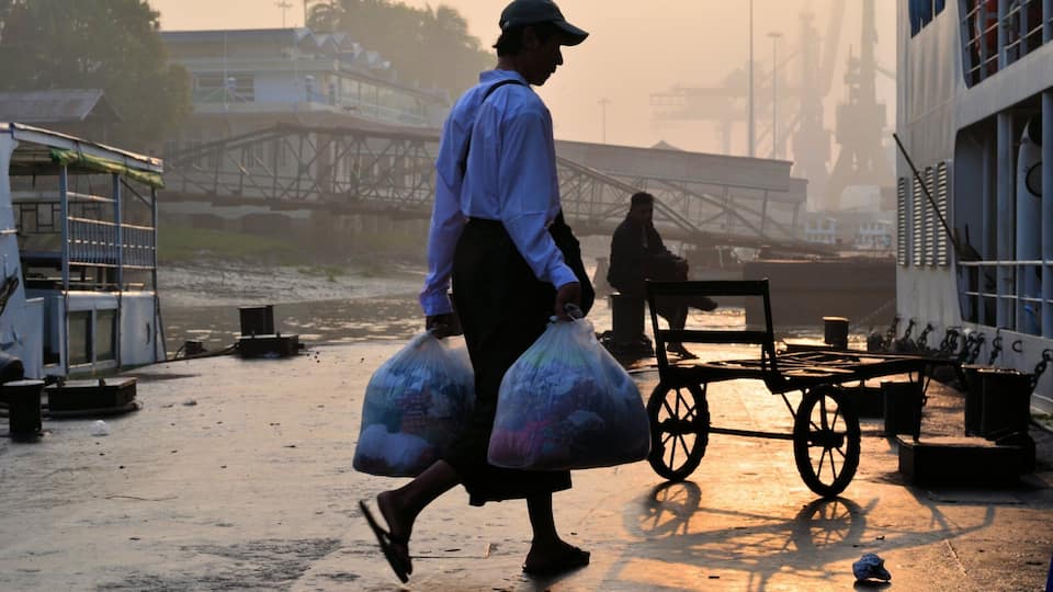 Sunrise over the commuter boats in Yangon's main harbour is stunning.