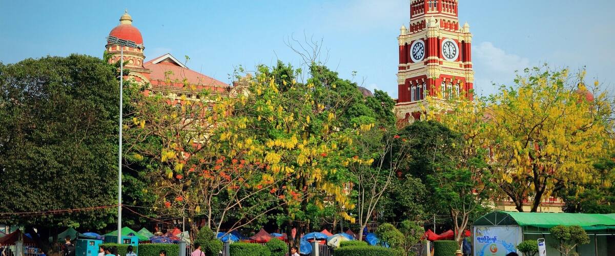 The Yangon heritage area in the middle of downtown Yangon, Burma