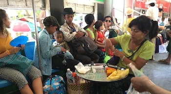 The train ride-loop is about 2,5 hour, but we jumped of after 1h. You get the feeling of the local life and you really get to interfere with the locals. They share their fruit with you gladly. Jump of when everybody jumps on, there's a huge local market. Take a taxi back to the city for nothing above 10000 kyat!