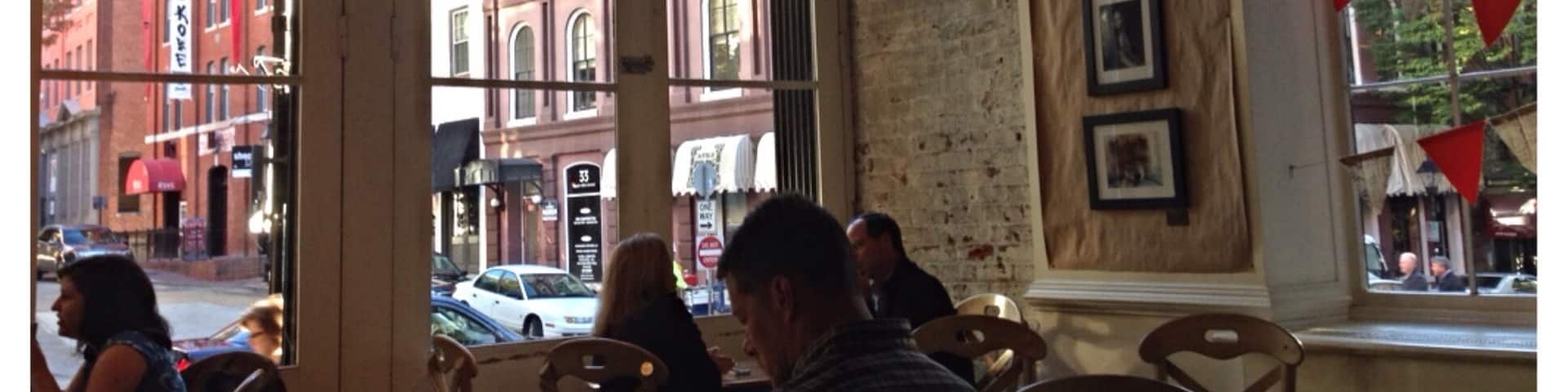 In the heart of Richmond is a great coffee house and restaurant. The Urban Farmhouse has great breakfasts and very good espresso drinks (the large latte comes with 4 shots as it should). Wifi and plenty of tables to get comfortable with big windows providing a nice view of old Richmond. It's right across the street from La Grotta Ristorante a good Italian restaurant for later in the night. A definite stop when in Richmond Va.