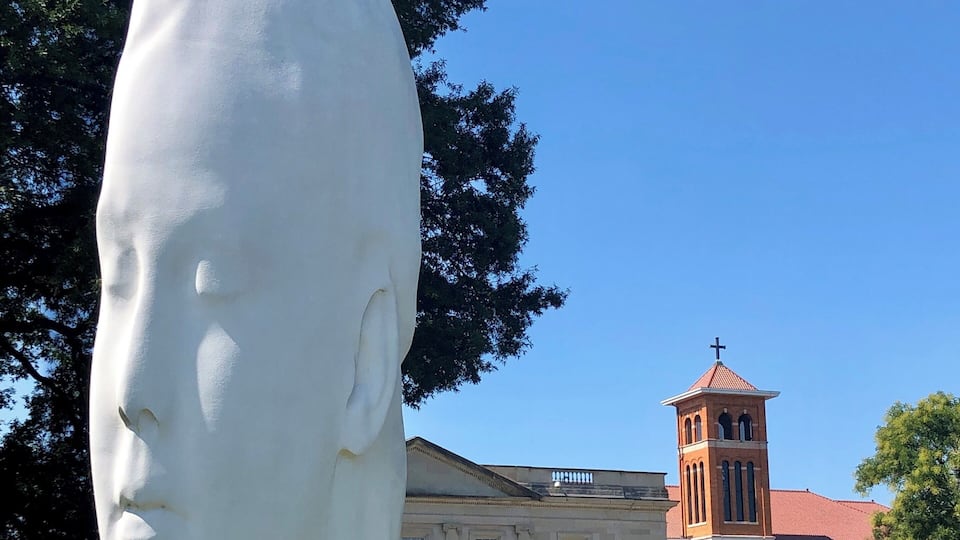 On the grounds of the museum this sculpture appears to follow you as you walk by.