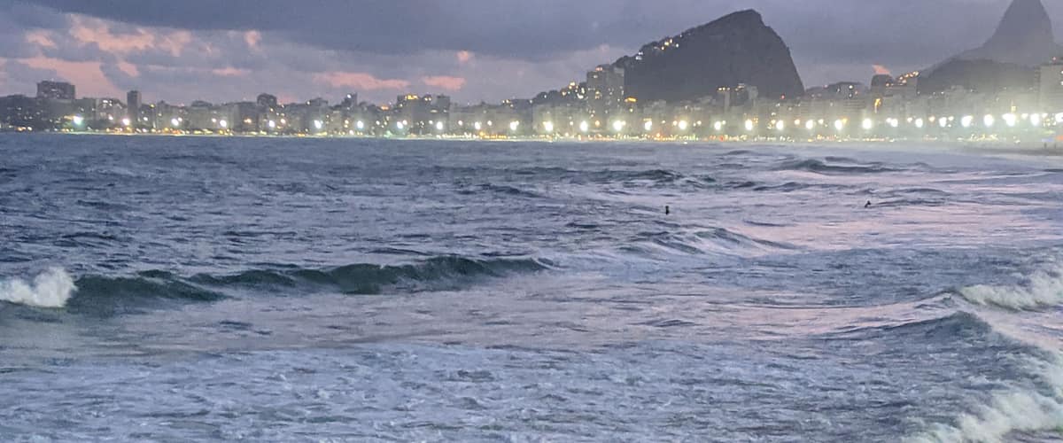 View of the beach from the fisherman's wharf just after sunset.