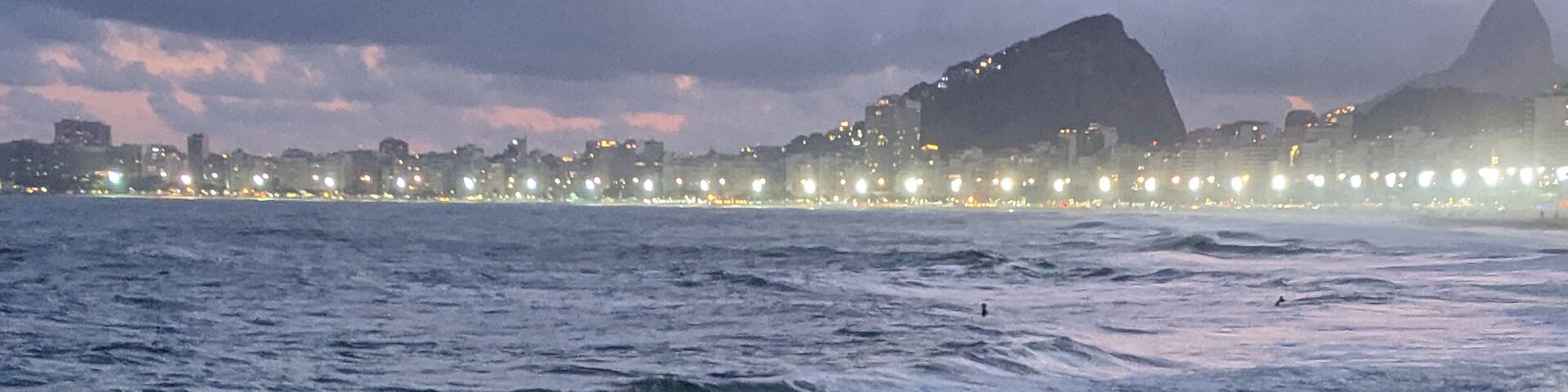 View of the beach from the fisherman's wharf just after sunset.