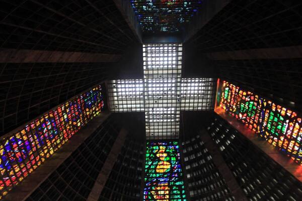 The Rio Cathedral is probably one of the most interesting churches I've ever been to. From the outside it looks like a spaceship. This is the inside, with a very, very tall ceiling that forms a cross out of light.
#Merch #Rio #lifeatexpedia