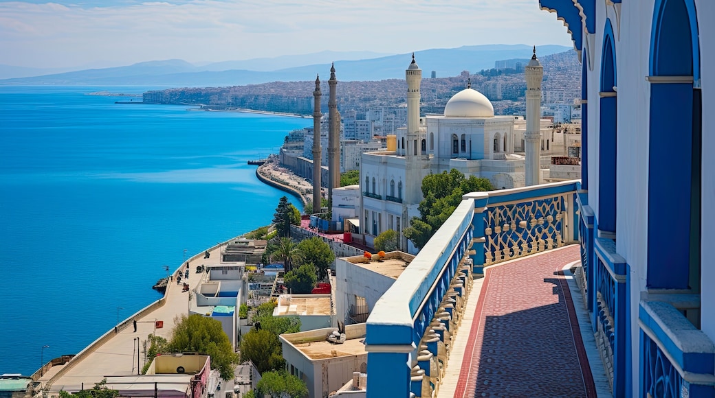 Algiers Waterfront. View of Historic Architecture and Blue Coastal Landscape from Admiralty Tower with Lighthouse in Algeria