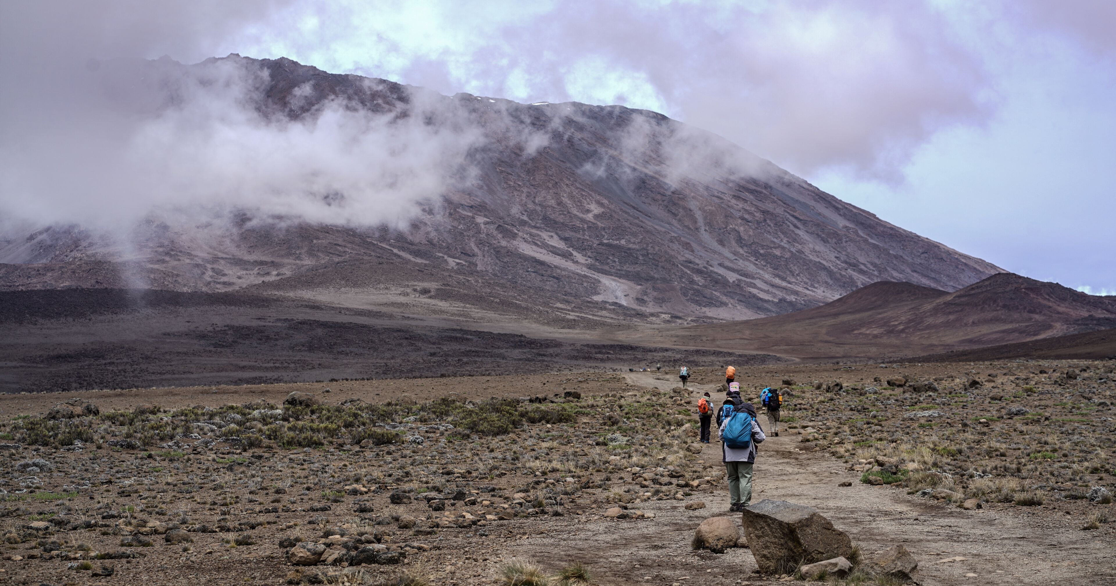 Group of Hikers Trekking Kilimanjaro Mountain, Kilimanjaro National Park, Tanzania