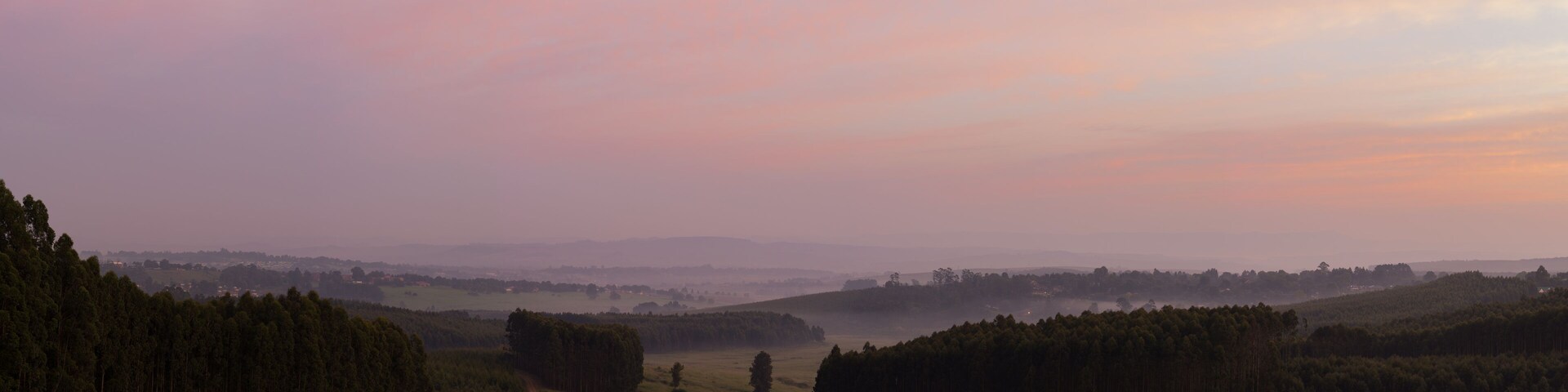 Panoramic of misty sunrise over The Midlands