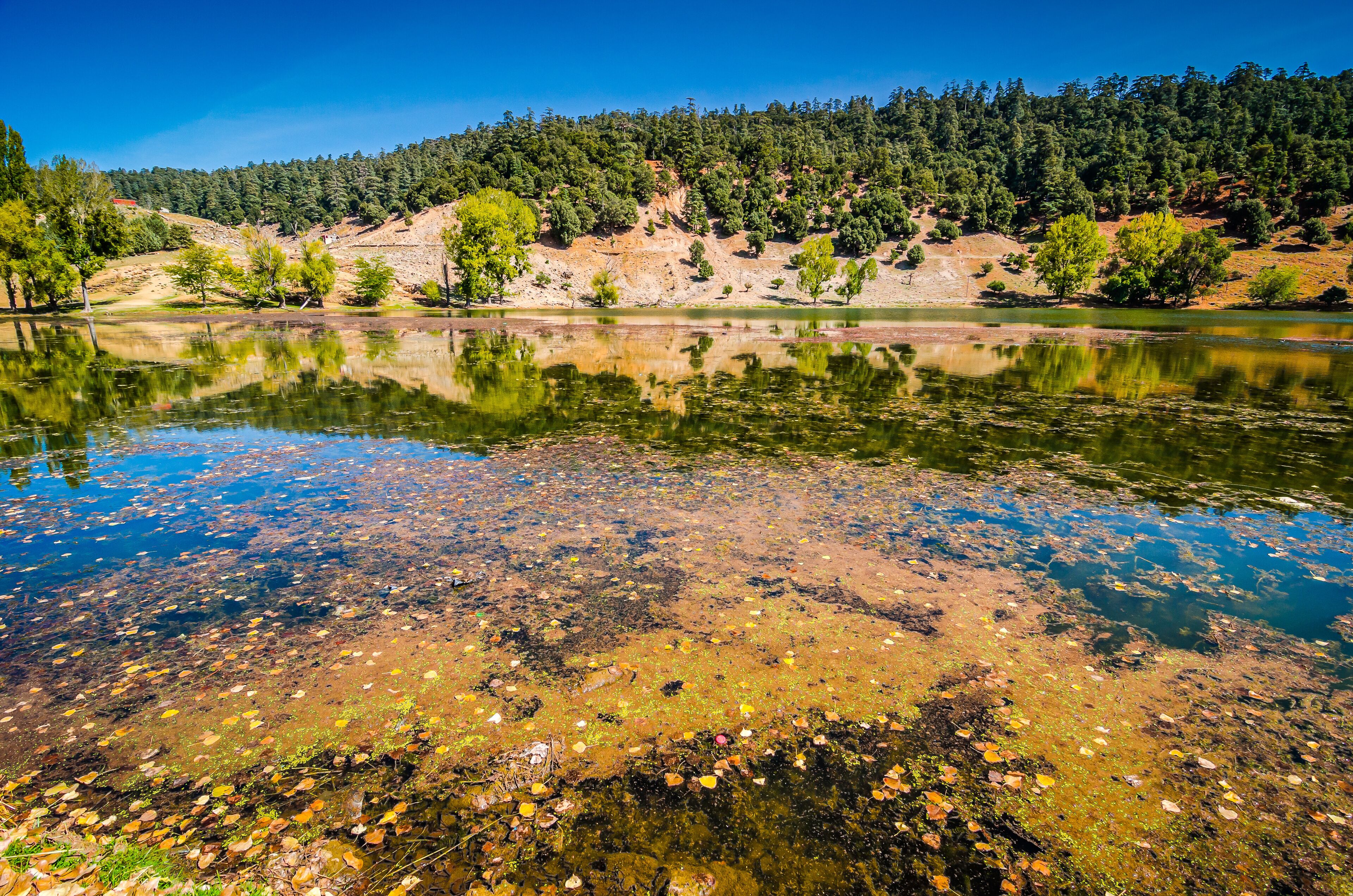 Mountain lake Lac Ouiouane in Morocco near Aguelmam Azigza National Park