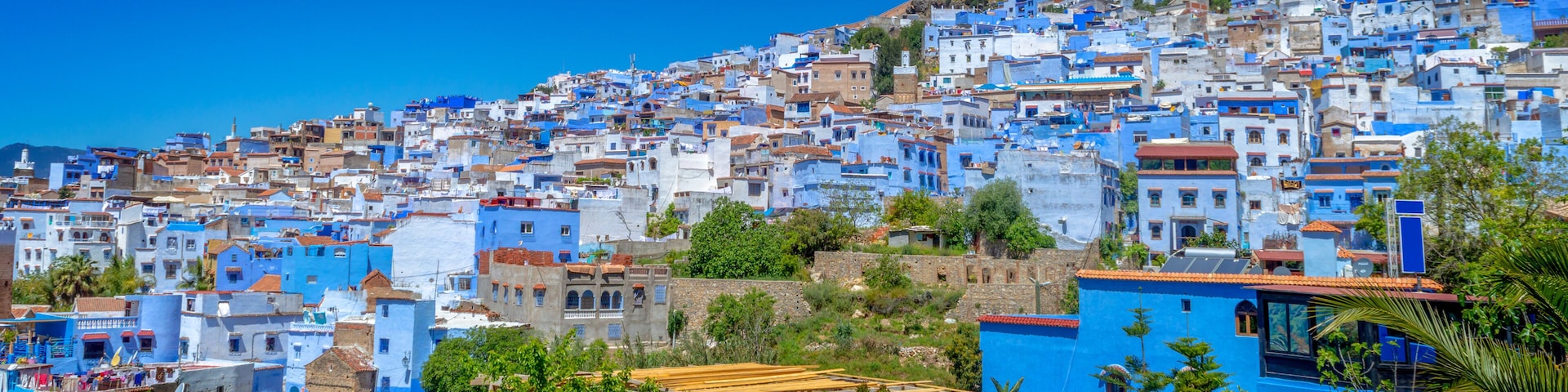 Panorama of the blue city of Chefchaouen in Morocco