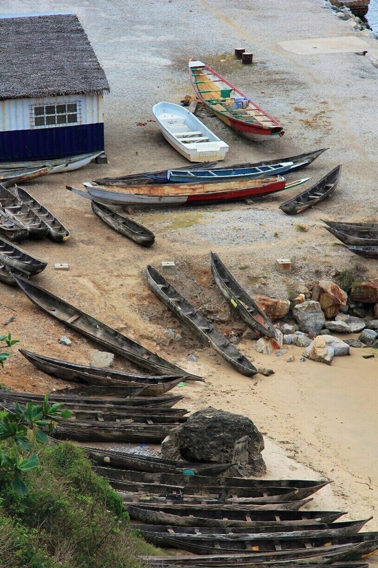 A bunch of pirogues waiting to be used by local fishermen, they are also means as a use of transport between villages close by to Taolagnaro (also known as Fort Dauphin).